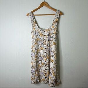 American Eagle Floral Button Front Sundress Tie Back White Yellow Size L Large